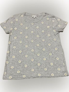 Lucky Brand Light Gray Tee with Daisy Accent